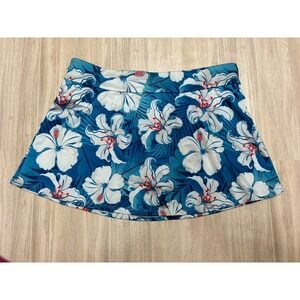 Alex Vando Womens Blue White Hibiscus Tropical Floral Swim Skirt Bottom Size L